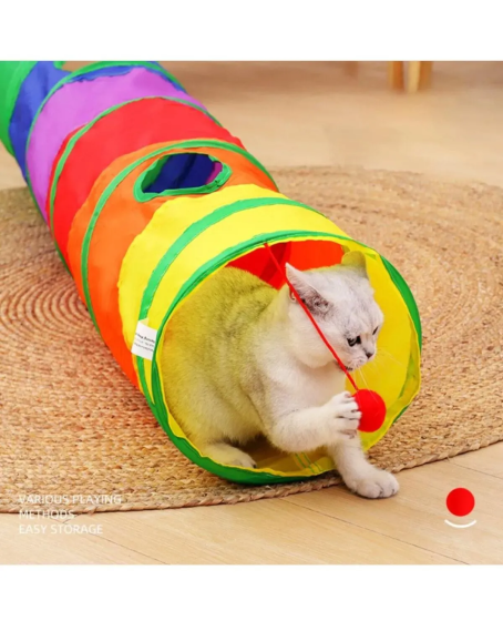 Gökkuşağı Desenli Kedi Oyun Tüneli, Katlanabilir 125 cm Gökkuşağı Desenli Kedi Oyun Tüneli, Katlanabilir 125 cm