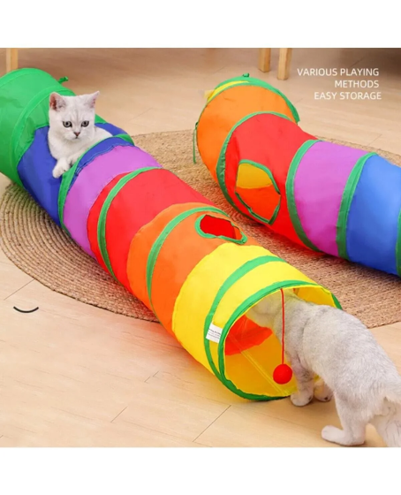 Gökkuşağı Desenli Kedi Oyun Tüneli, Katlanabilir 125 cm Gökkuşağı Desenli Kedi Oyun Tüneli, Katlanabilir 125 cm