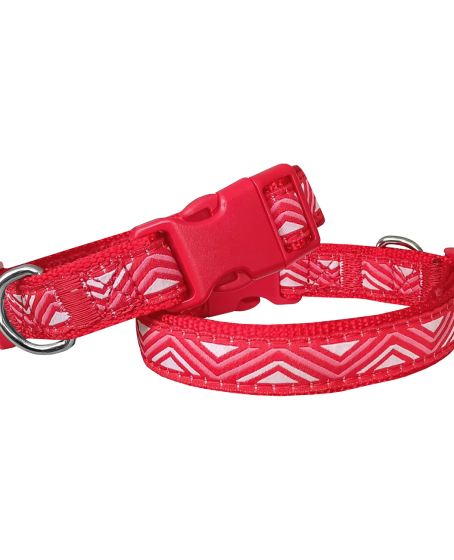 Dalga Desenli Dokuma Köpek Boyun Tasması 2 cm x 31-47 cm Kırmızı