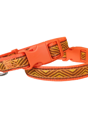 Dalga Desenli Dokuma Köpek Boyun Tasması 1,5 cm x 27-40 cm Turuncu