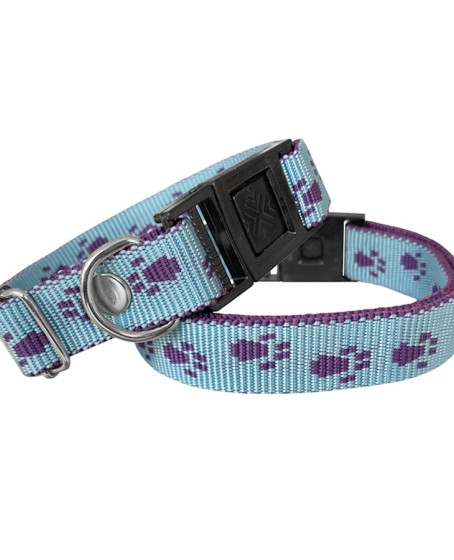 Köpek Tasması Patili Dokuma 2 cm - Min: 30 cm - Max: 50 cm Açık Mavi