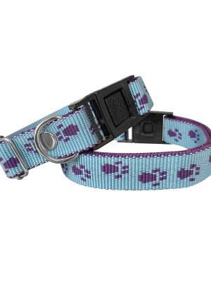 Köpek Tasması Patili Dokuma 2 cm - Min: 30 cm - Max: 50 cm Açık Mavi