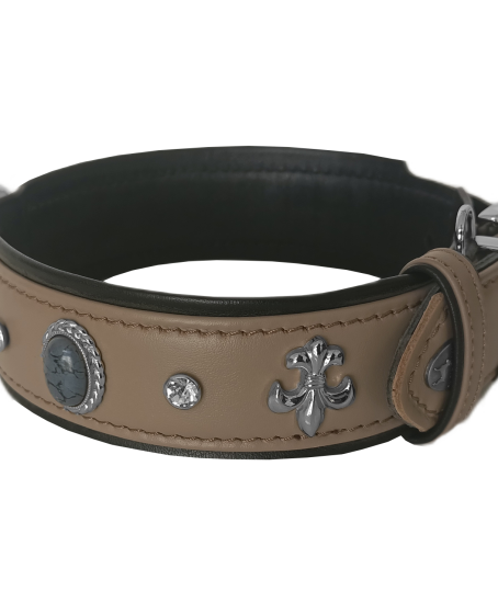 Deri Doğal Taşlı Köpek Boyun Tasması 28-33 cm X-Small Taba