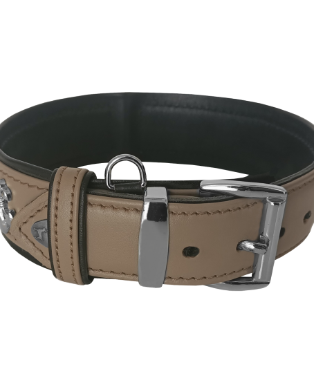Deri Doğal Taşlı Köpek Boyun Tasması 28-33 cm X-Small Taba
