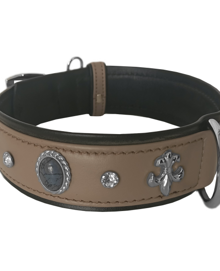 Deri Doğal Taşlı Köpek Boyun Tasması 28-33 cm X-Small Taba