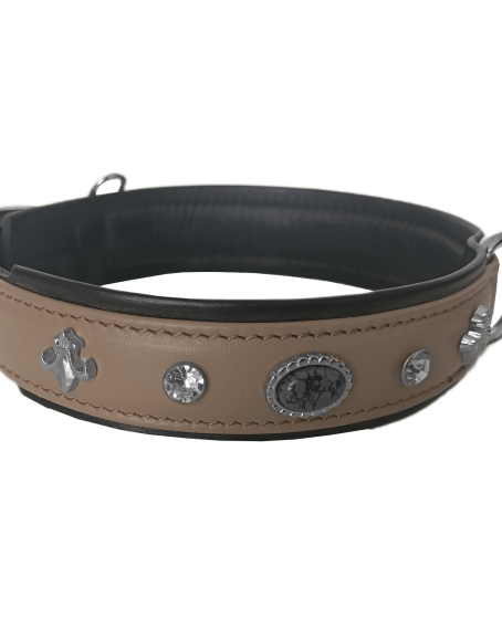 Deri Doğal Taşlı Köpek Boyun Tasması 28-33 cm X-Small Taba