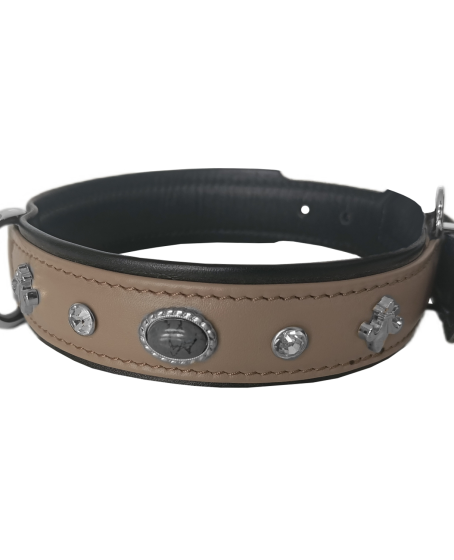 Deri Doğal Taşlı Köpek Boyun Tasması 28-33 cm X-Small Taba