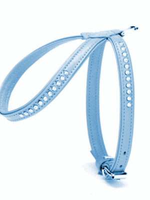 Swarovski Taşlı Deri Köpek Göğüs Tasması 1,2 x 21-30 cm Mavi