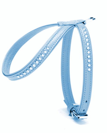 Swarovski Taşlı Deri Köpek Göğüs Tasması 1,2 x 21-30 cm Mavi