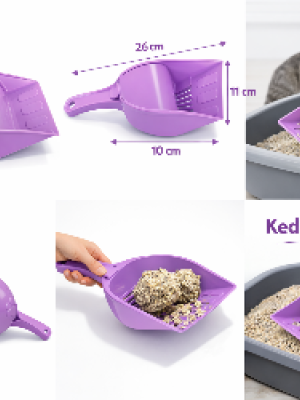 Kapaklı Kedi Kumu Küreği Elekli – Ergonomik Saplı Dayanıklı Plastik Kum Temizleme Küreği 26 cm