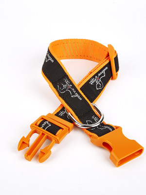Köpek Desenli Dokuma Köpek Boyun Tasması 3 cm x 36-60 cm Turuncu