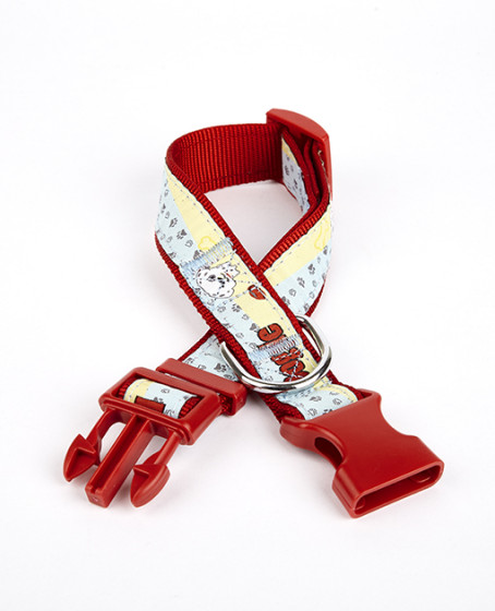 Pati Desenli Dokuma Köpek Boyun Tasması 3 cm x 36-60 cm Kırmızı