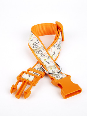 Köpek ve Pati Desenli Dokuma Köpek Boyun Tasması 3 cm x 36-60 cm Turuncu