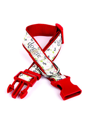 Köpek ve Pati Desenli Dokuma Köpek Boyun Tasması 3 cm x 36-60 cm Kırmızı