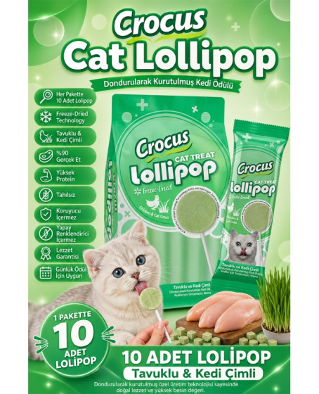 Crocus Tavuklu Ve Kedi Çimli Kedi Lolipop 10 lu paket ( 10x1,4 gr )