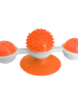 Vantuzlu Fırıldak Toplu Dönen Kedi Oyuncağı 8 cm-18 cm Turuncu