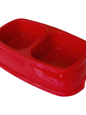 İkili Plastik Mama ve Su Kabı 500 + 500 ml Kırmızı