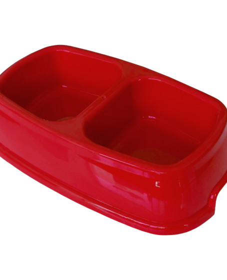 İkili Plastik Mama ve Su Kabı 500 + 500 ml Kırmızı