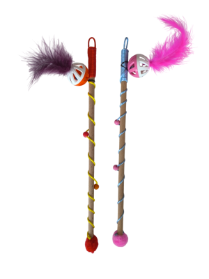 Karamel Sesli Toplu Tüylü Kedi Oltası 40-50 cm Renkli