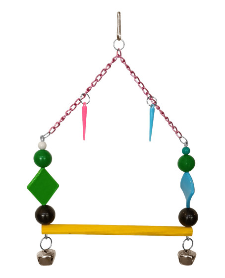 Renkli Boncuklu Zilli Zincirli Papağan Salıncağı 15-17.5 cm Renkli Renkli Boncuklu Zilli Zincirli Papağan Salıncağı 15-17.5 cm Renkli