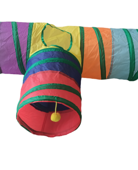 Gökkuşağı Desenli T Model Kedi Oyun Tüneli, Katlanabilir 50 x 75 cm