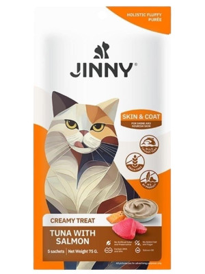 Jinny Creamy Skin Coat Ton Balıklı ve Somonlu Kedi Sıvı Ödül Maması 5x15 gr