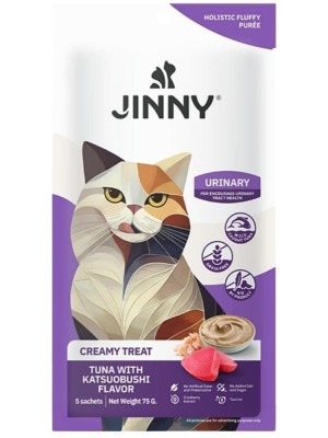 Jinny Creamy Ton Balıklı ve Tütsülenmiş Orkinos Balıklı Kedi Sıvı Ödül Maması 5x15 gr
