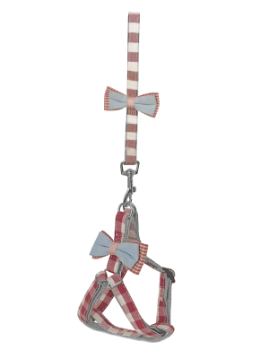 Köpek Göğüs Tasma Seti Ekose Desenli Papyonlu 1.5 cm*35-48 cm Kırmızı