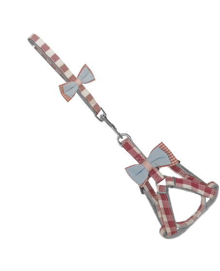 Köpek Göğüs Tasma Seti Ekose Desenli Papyonlu 1.5 cm*35-48 cm Kırmızı Köpek Göğüs Tasma Seti Ekose Desenli Papyonlu 1.5 cm*35-48 cm Kırmızı