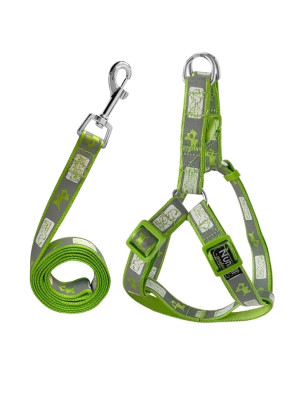 Köpek Göğüs Tasma Seti Köpek Desenli 120 cm-34 cm-47 cm Yeşil