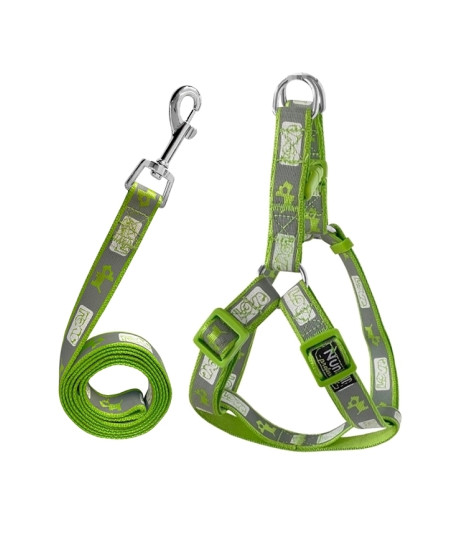 Köpek Göğüs Tasma Seti Köpek Desenli 120 cm-34 cm-47 cm Yeşil
