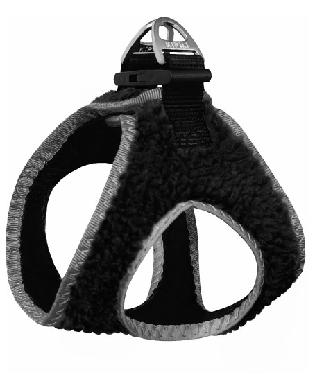 Üç Kilitli Kürklü Kedi Köpek Göğüs Tasması 24-28 cm XX-Small Siyah
