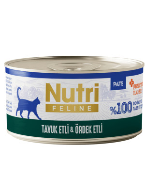 Nutri Feline Tavuk ve Ördek Etli Tahılsız Prebiyotik İlaveli Ezme Yetişkin Kedi Konservesi 70gr