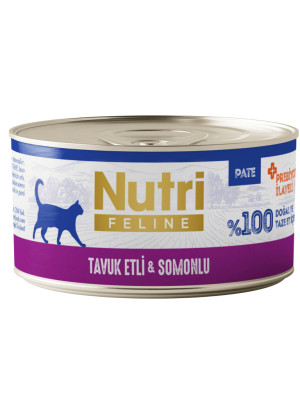 Nutri Feline Tavuk Etli ve Somonlu Tahılsız Prebiyotik İlaveli Ezme Yetişkin Kedi Konservesi 70gr