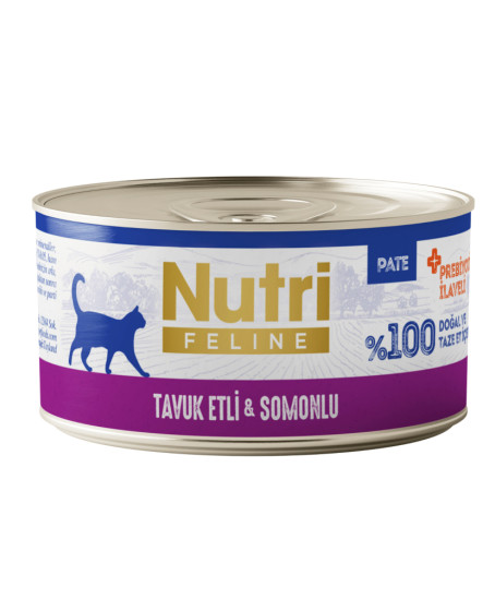 Nutri Feline Tavuk Etli ve Somonlu Tahılsız Prebiyotik İlaveli Ezme Yetişkin Kedi Konservesi 70gr