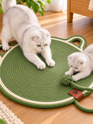 Kedi Kafa Figürlü Kedi Tırmalama Paspası 44 cm-113 cm Yeşil