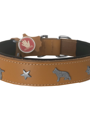 Deri Köpek Figürlü Köpek Boyun Tasması 56-64 cm XL Kamel