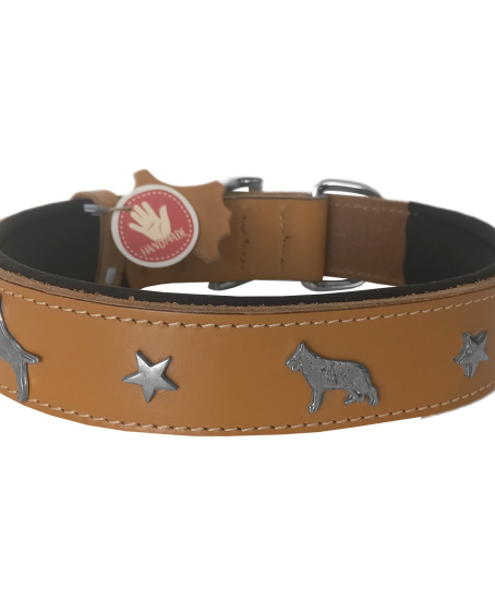Deri Köpek Figürlü Köpek Boyun Tasması 56-64 cm XL Kamel Deri Köpek Figürlü Köpek Boyun Tasması 56-64 cm XL Kamel