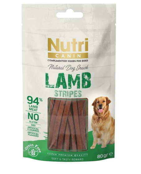 Nutri Canin Tahılsız Kuzulu Şeritler Köpek Ödül Maması 80gr Nutri Canin Tahılsız Kuzulu Şeritler Köpek Ödül Maması 80gr