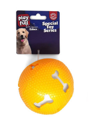 Sesli Kemik Desenli Plastik Top Köpek Oyuncağı 7,5 Cm Turuncu