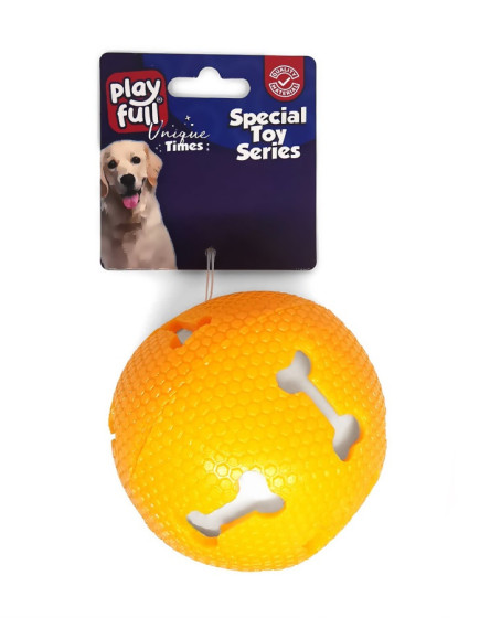 Sesli Kemik Desenli Plastik Top Köpek Oyuncağı 7,5 Cm Turuncu