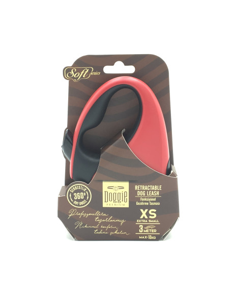 Soft Seri Otomatik Makaralı Gezdirme Tasması 12 kg / 3 M Kırmızı