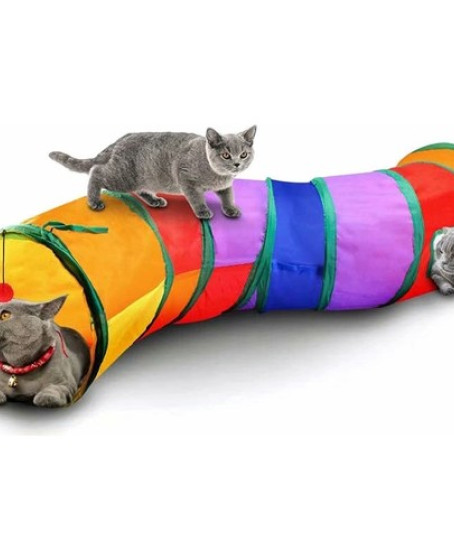Gökkuşağı Desenli S Model Kedi Oyun Tüneli, Katlanabilir 125 cm