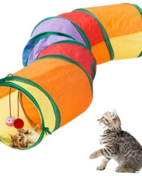 Gökkuşağı Desenli S Model Kedi Oyun Tüneli, Katlanabilir 125 cm