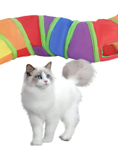 Gökkuşağı Desenli S Model Kedi Oyun Tüneli, Katlanabilir 125 cm