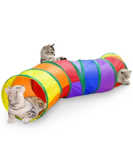 Gökkuşağı Desenli S Model Kedi Oyun Tüneli, Katlanabilir 125 cm