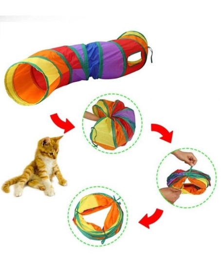 Gökkuşağı Desenli S Model Kedi Oyun Tüneli, Katlanabilir 125 cm