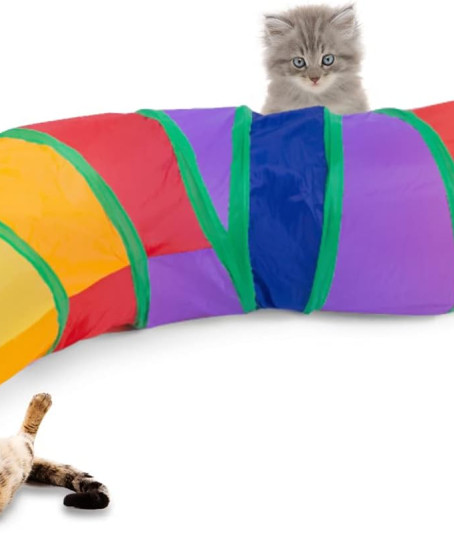 Gökkuşağı Desenli S Model Kedi Oyun Tüneli, Katlanabilir 125 cm