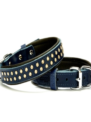 Konforlu Deri Swarovski Kristal Taşlı Köpek Boyun Tasması 2 x 28-34 cm Mavi