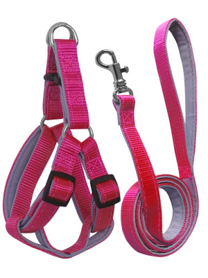 Gezdirme Kayışlı Dokuma Köpek Göğüs Tasma Seti 40*60-110 cm Pembe